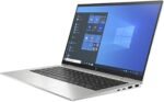 Silver HP EliteBook 1040 G8 laptop, open, with Full HD display.